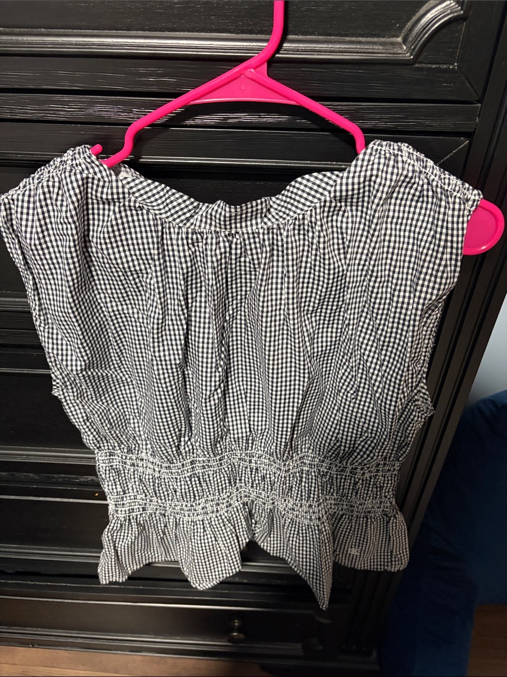Calvin Klein Jeans Black and White Gingham Smocked Crop Top